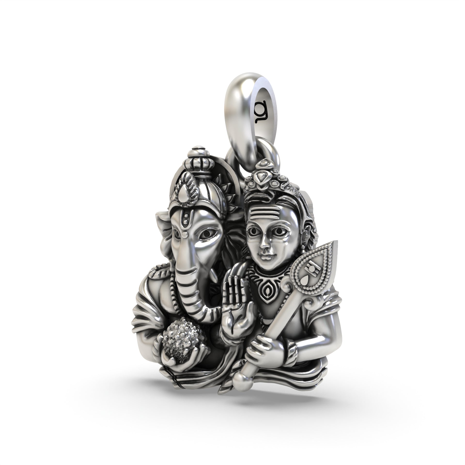 Silver Ganesh and Kartikeya pendant