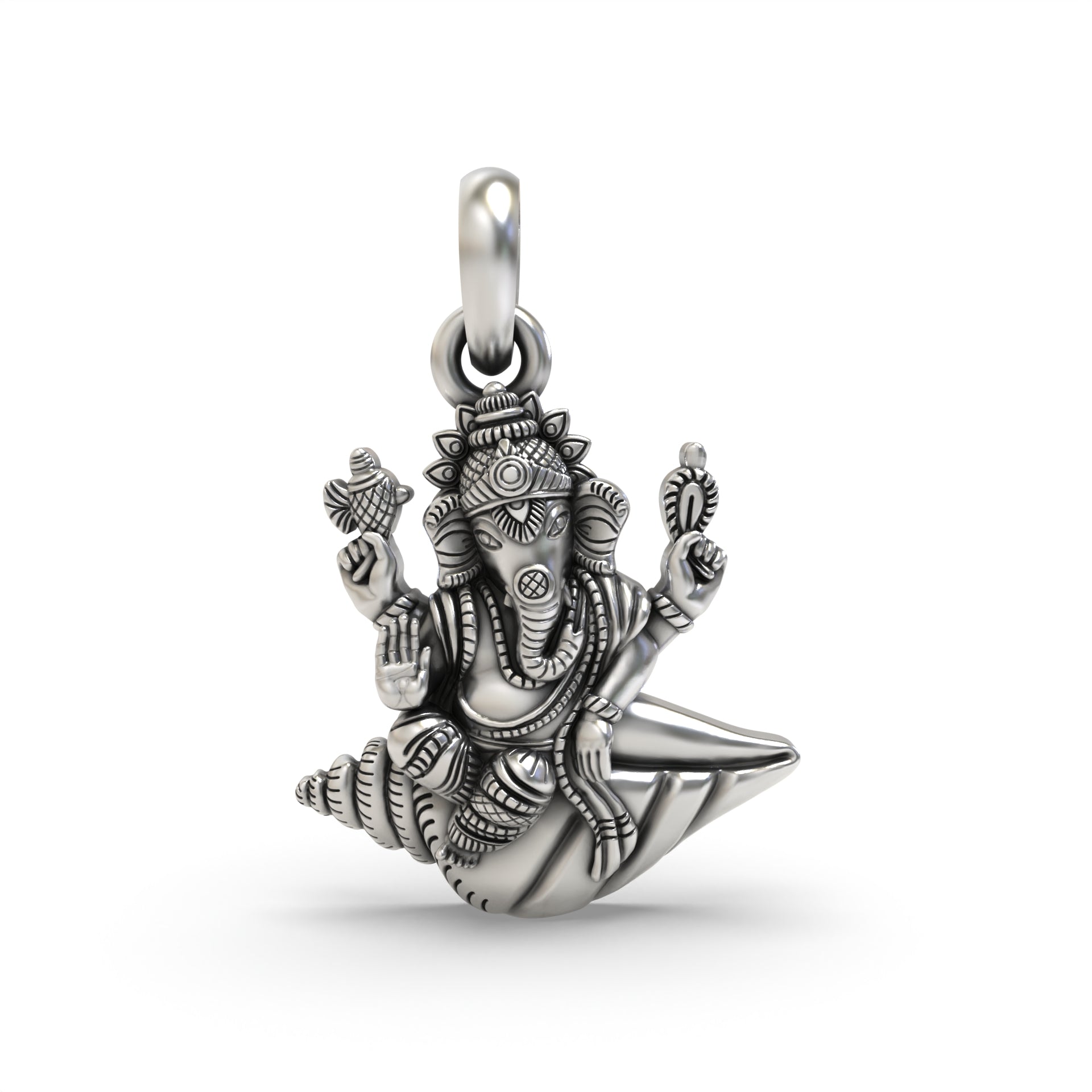 Silver Ganesh Statue on a Shankh Pendant