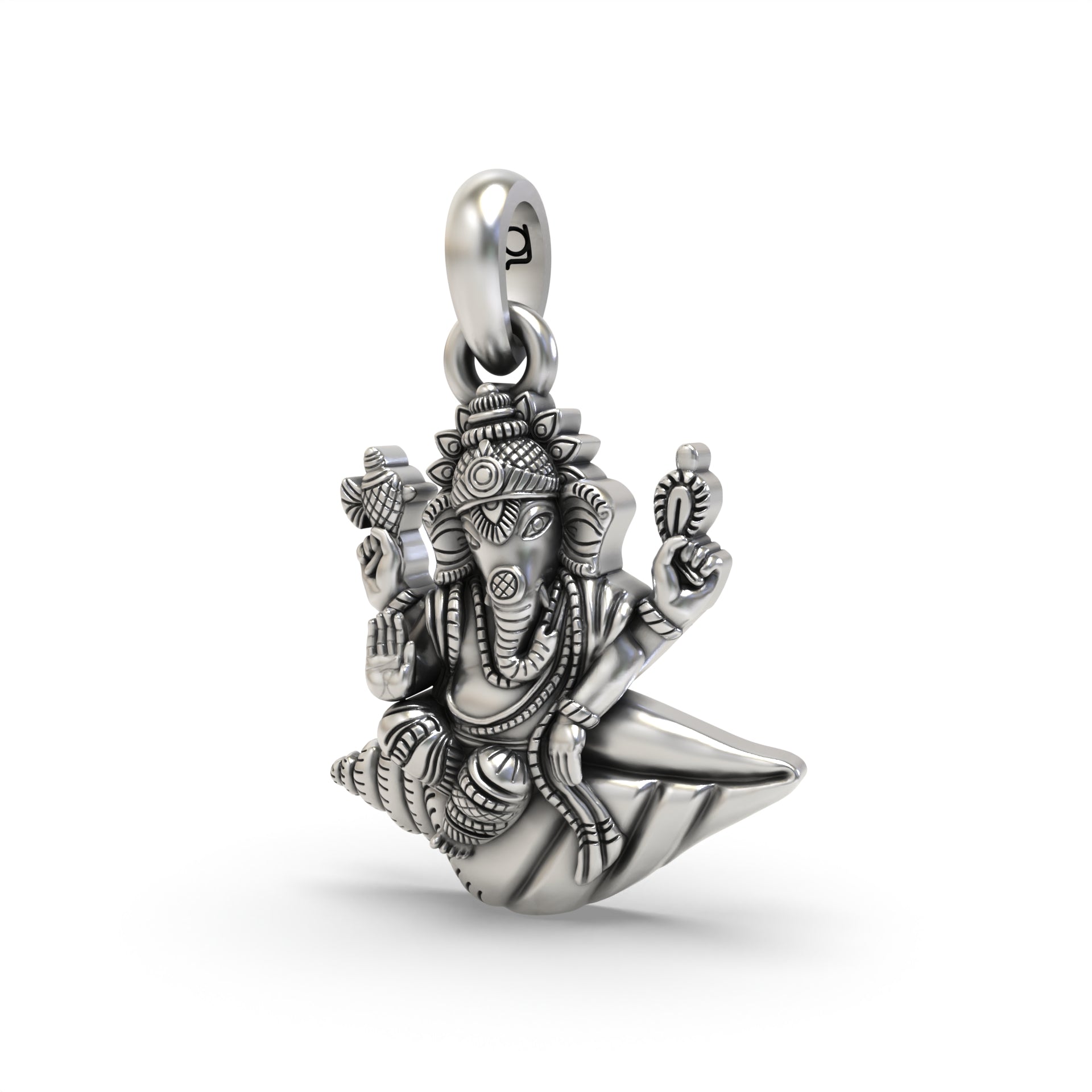 Silver Ganesh Statue on a Shankh Pendant