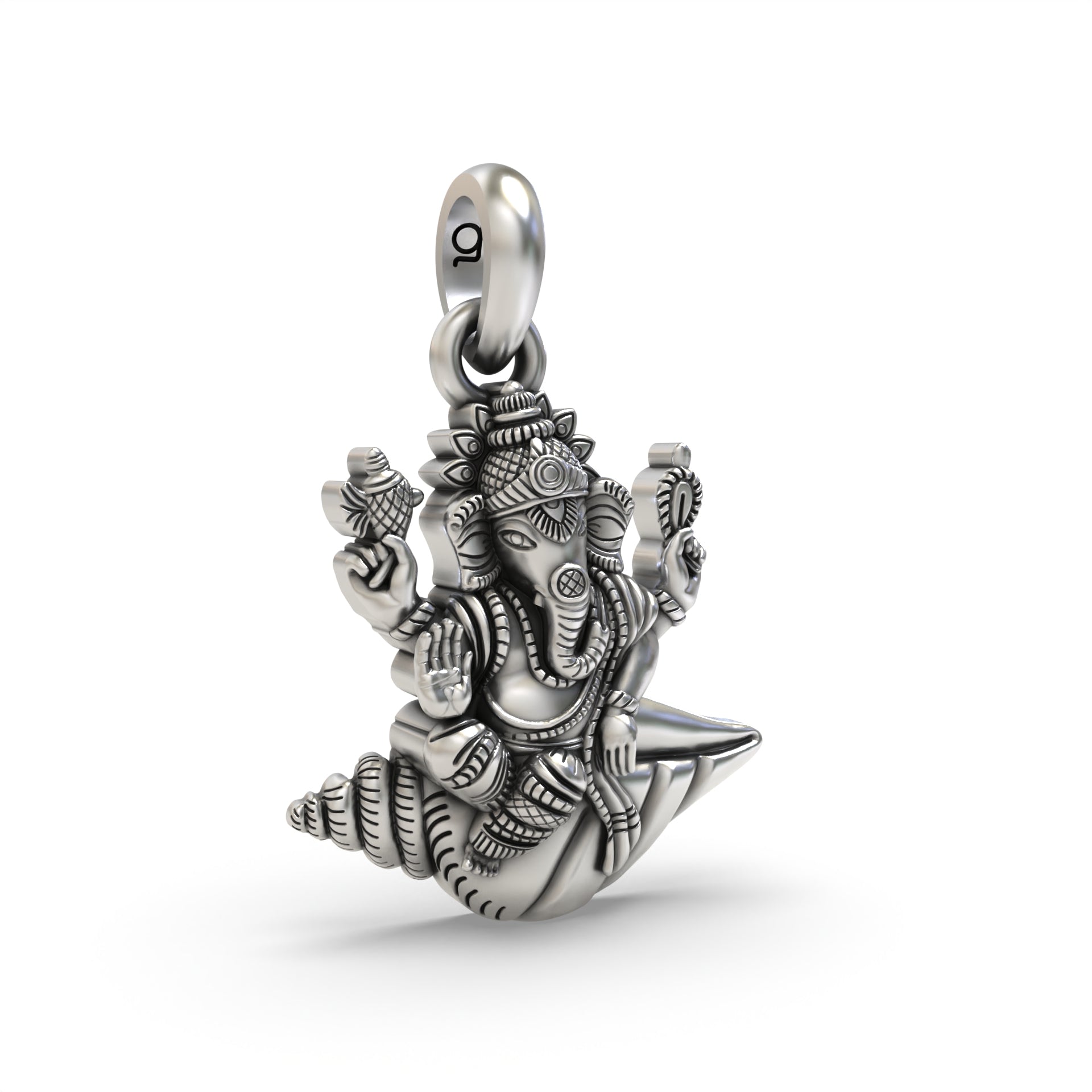 Silver Ganesh Statue on a Shankh Pendant