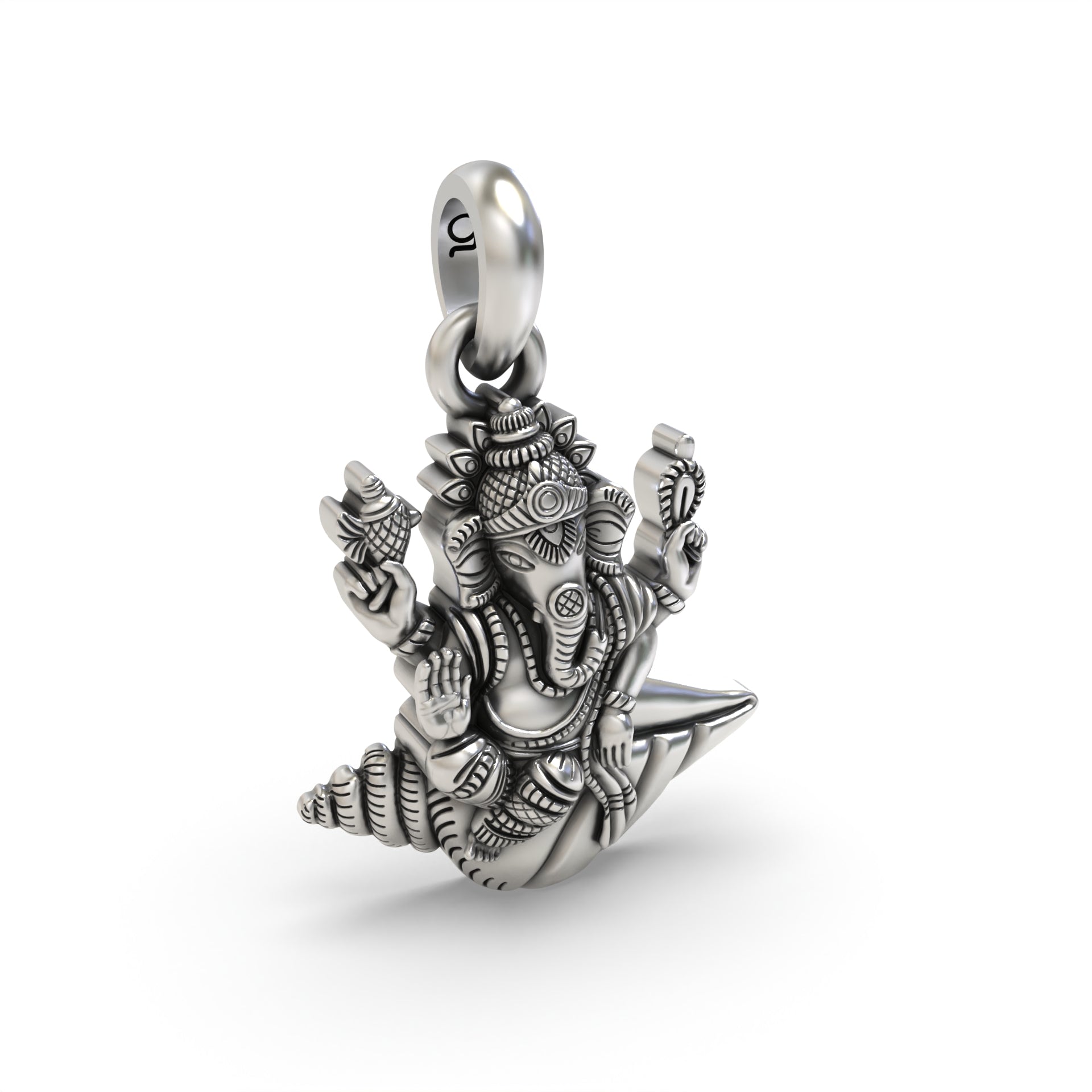 Silver Ganesh Statue on a Shankh Pendant