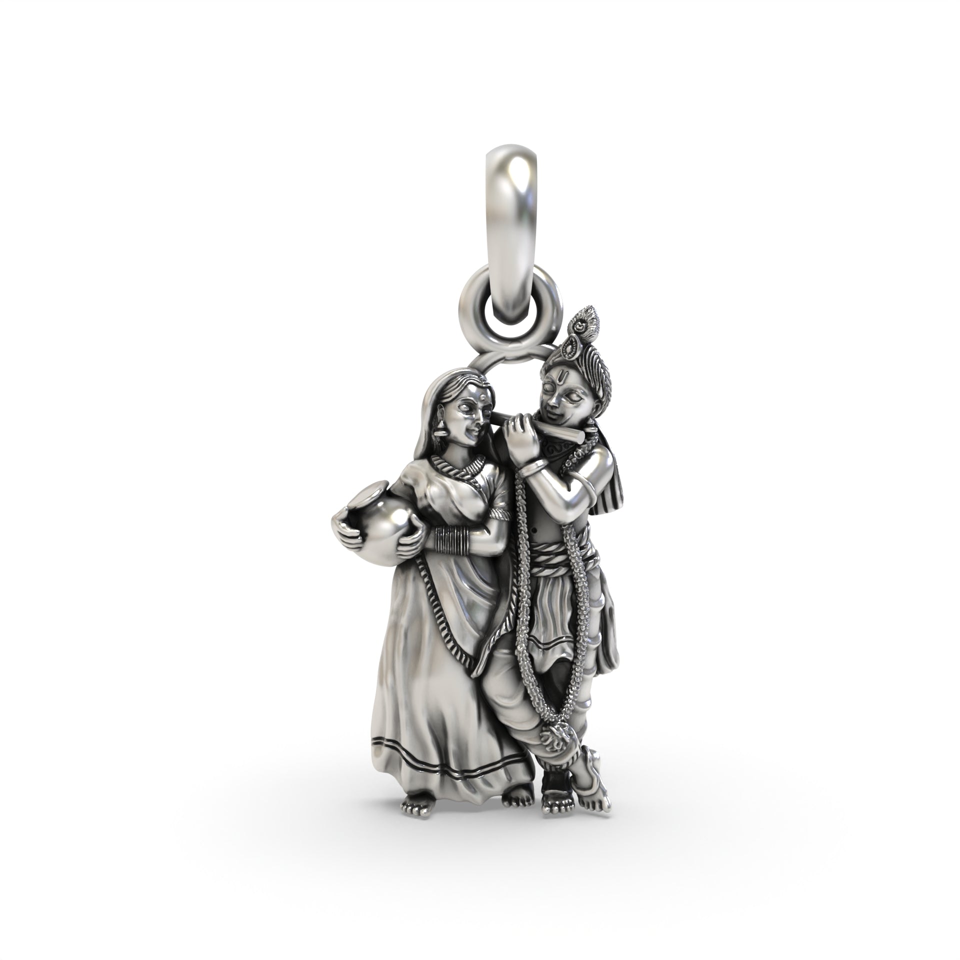 Exquisite Radha Krishna Silver Pendant