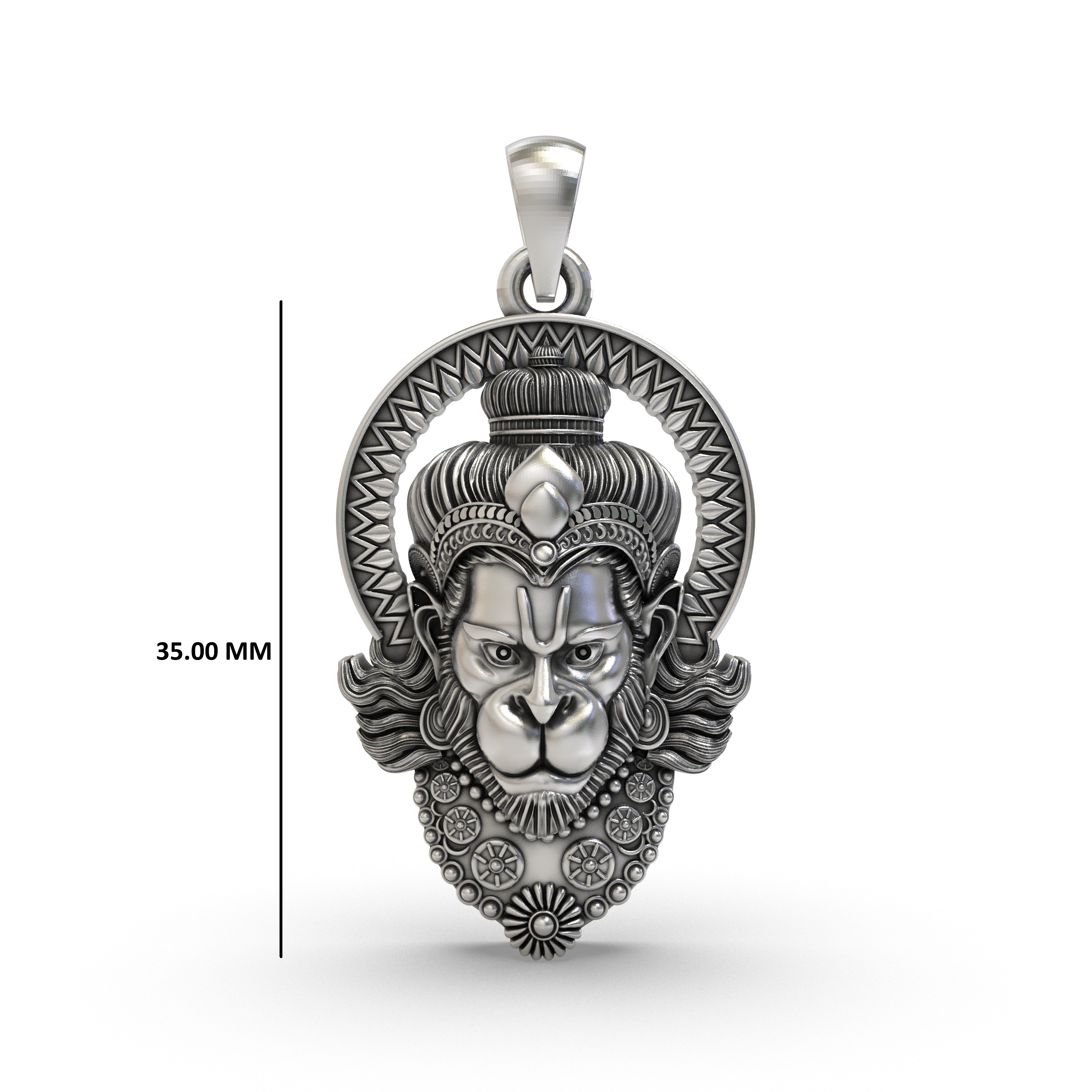 Silver Hanumanji Face Pendant - Intricately Crafted 925 Sterling Silver Jewelry for Devotees