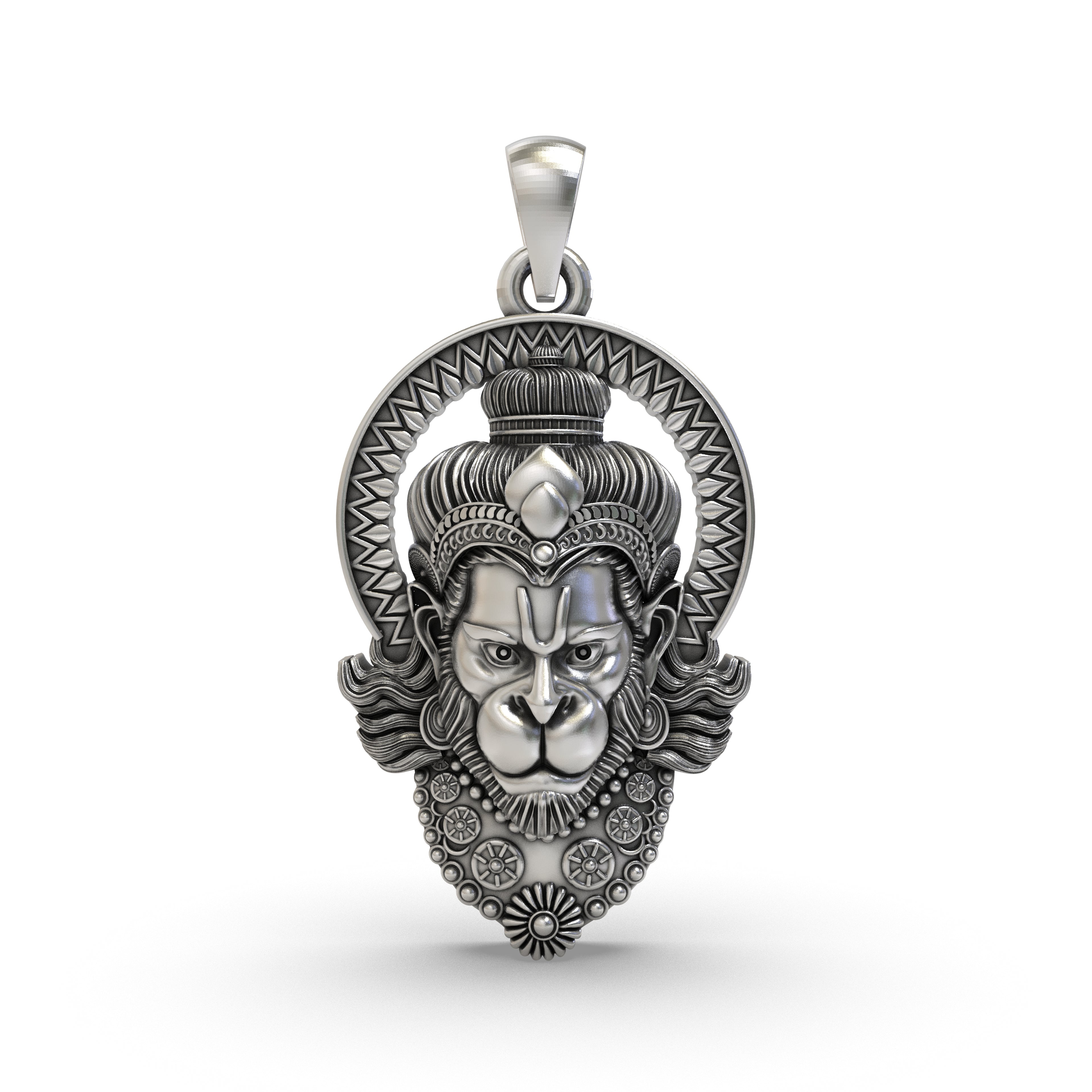 Silver Hanumanji Face Pendant - Intricately Crafted 925 Sterling Silver Jewelry for Devotees