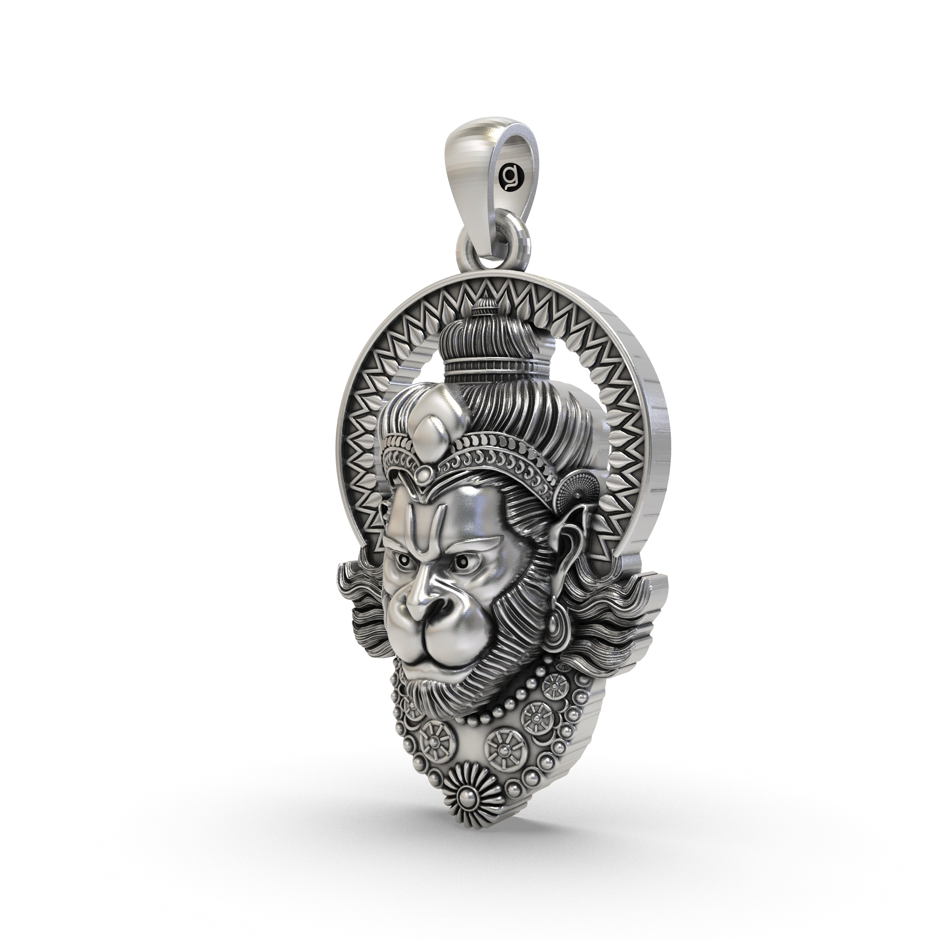 Silver Hanumanji Face Pendant - Intricately Crafted 925 Sterling Silver Jewelry for Devotees