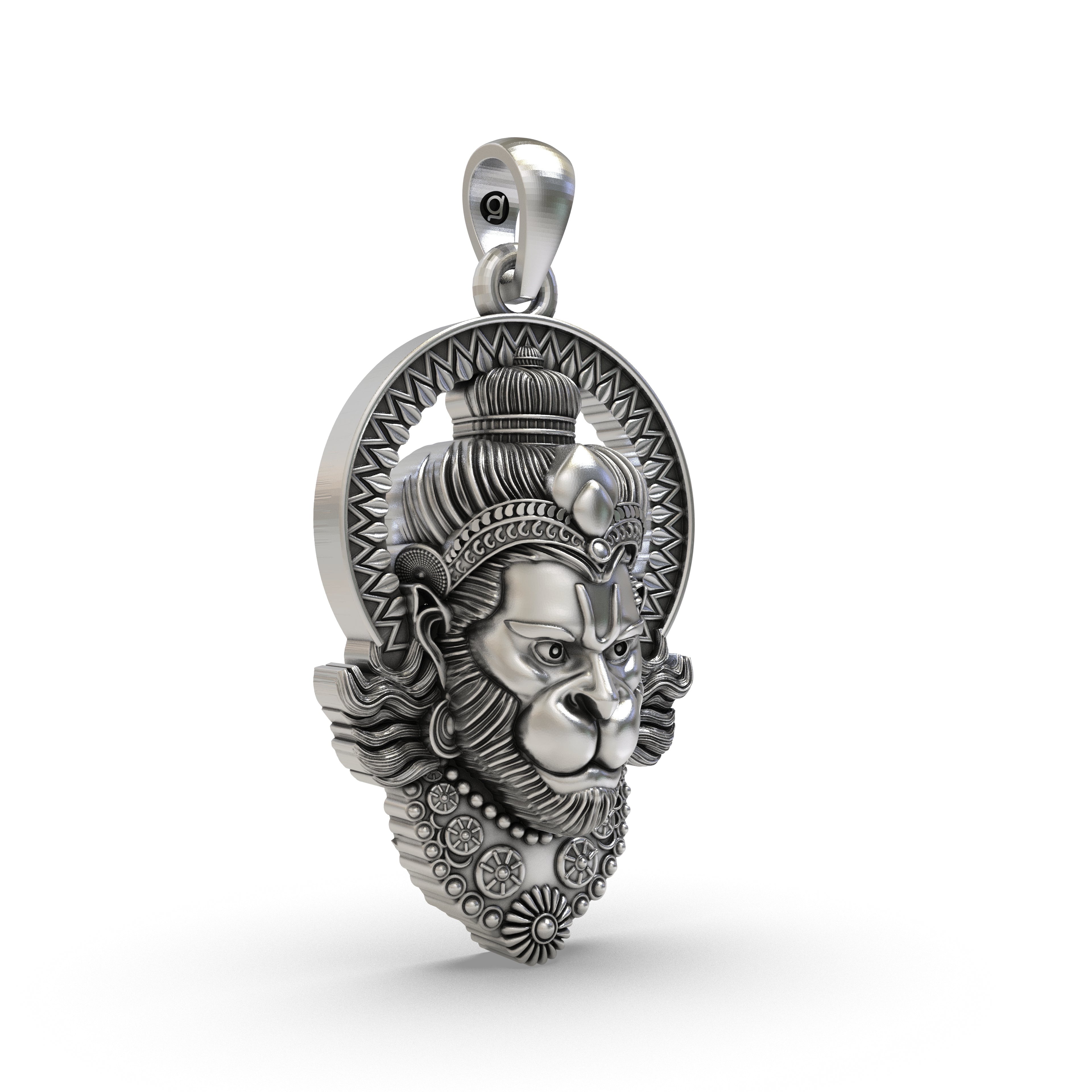 Silver Hanumanji Face Pendant - Intricately Crafted 925 Sterling Silver Jewelry for Devotees