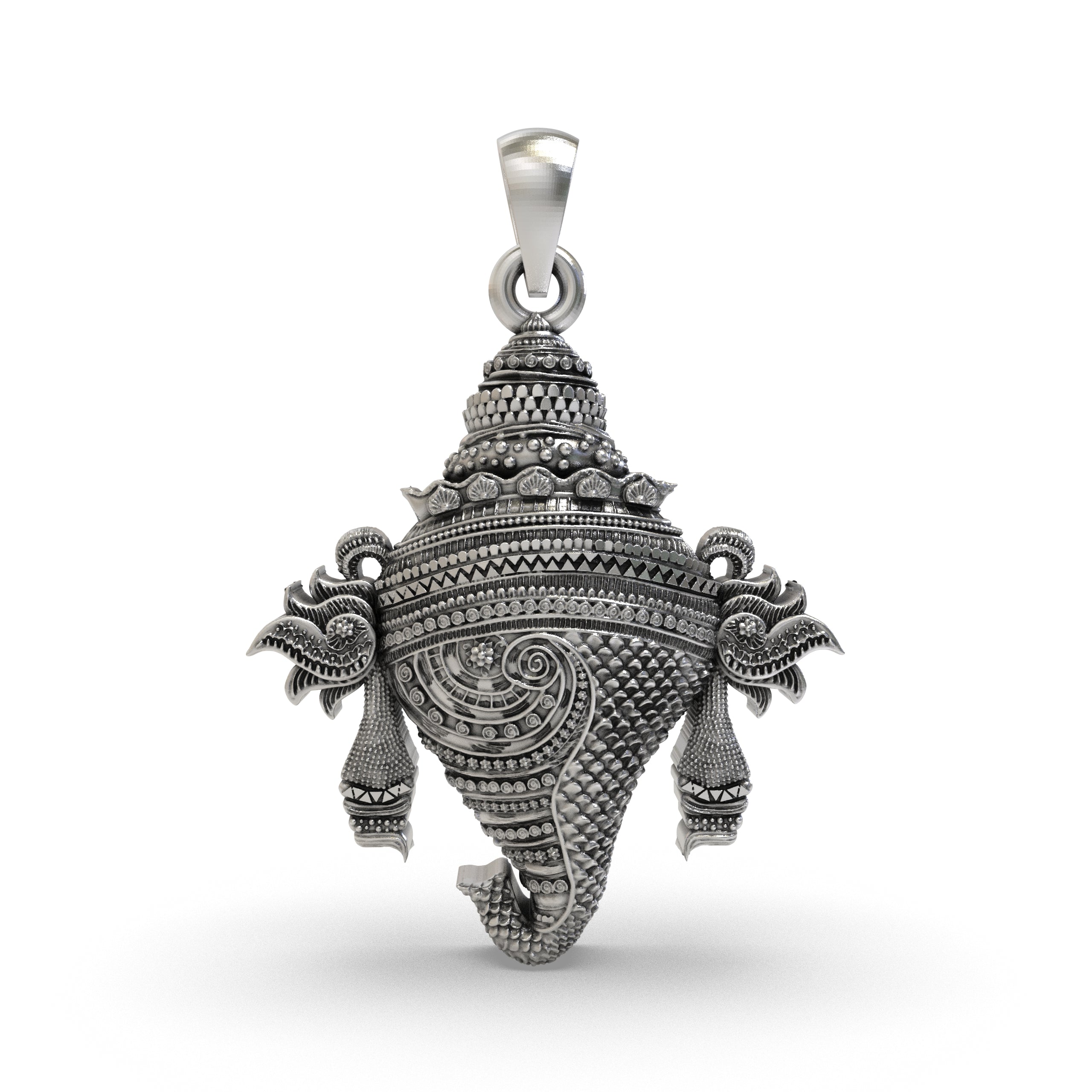 925 Sterling Silver Vishnu Shankh Pendant - Panchajanya