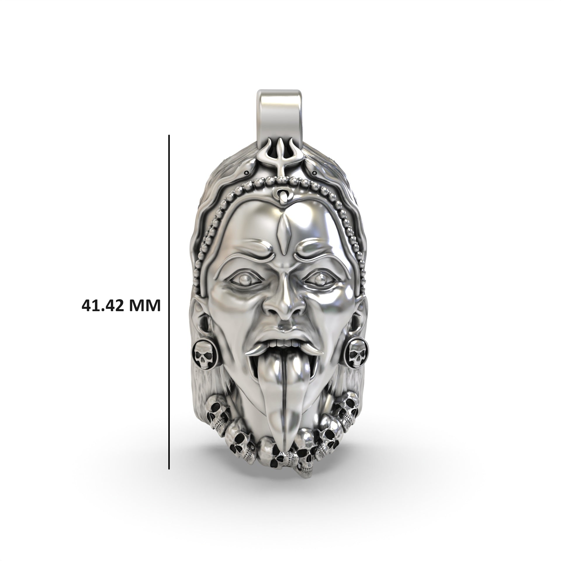 925 Silver Kali Maa Face Pendant - Hindu Goddess Jewelry