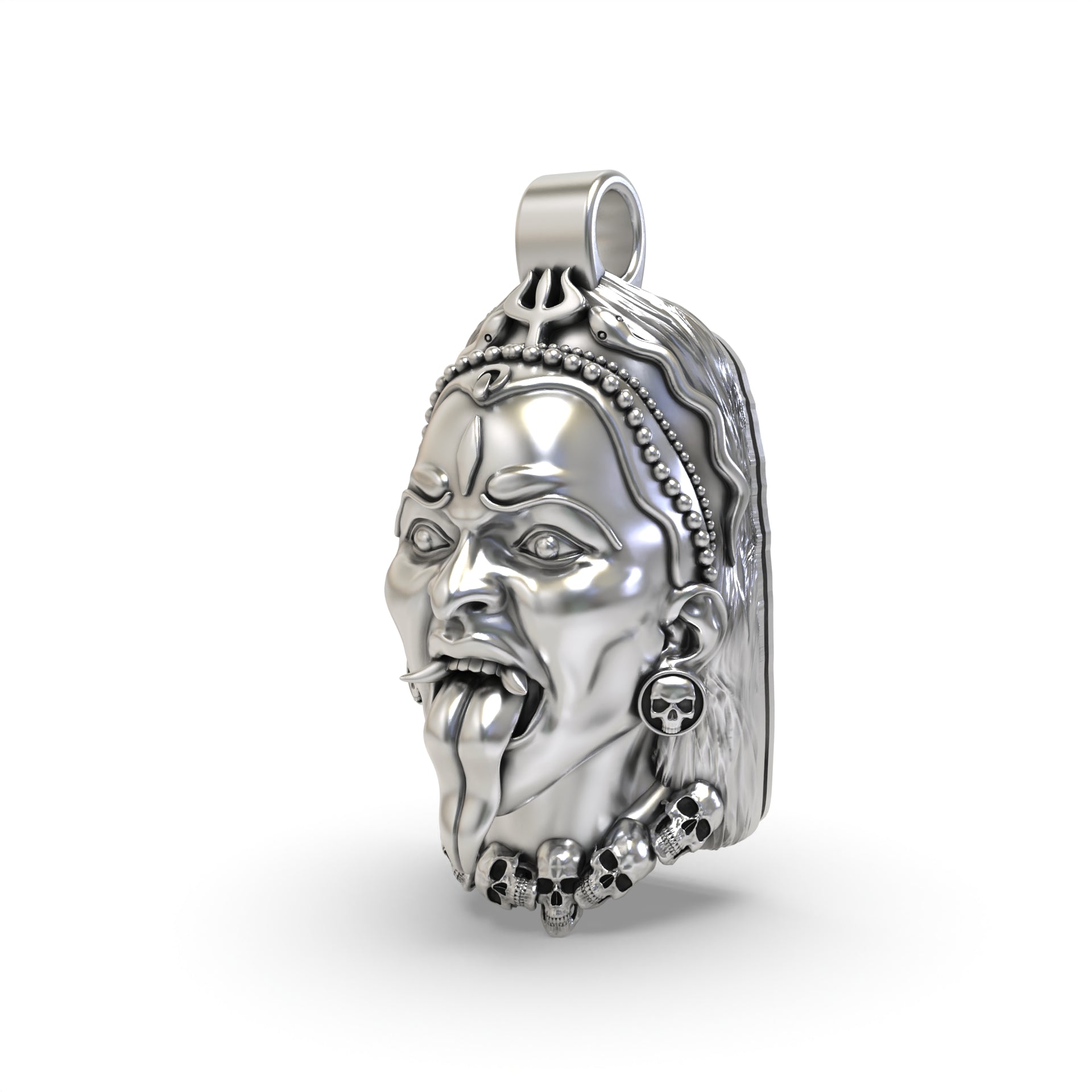 925 Silver Kali Maa Face Pendant - Hindu Goddess Jewelry