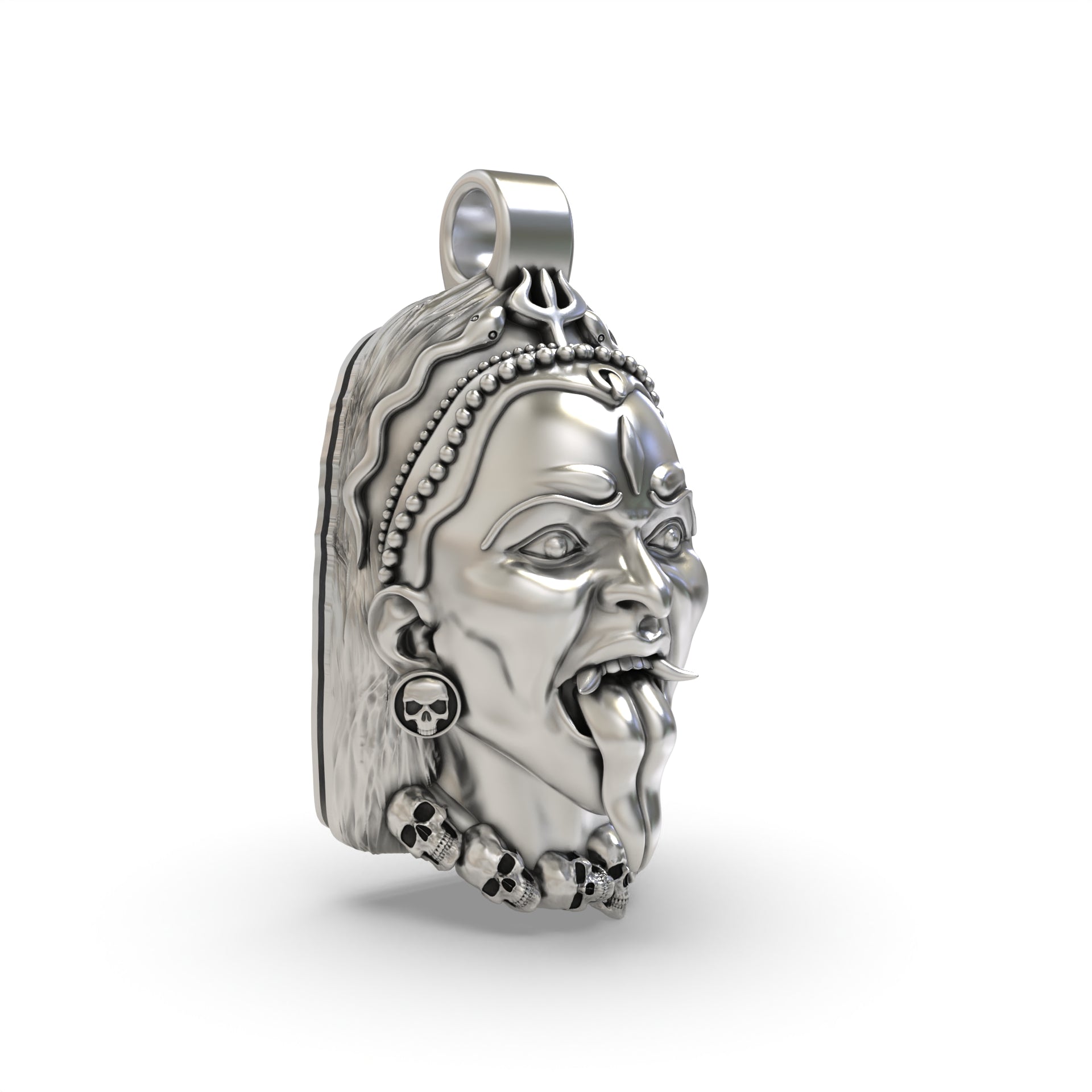 925 Silver Kali Maa Face Pendant - Hindu Goddess Jewelry