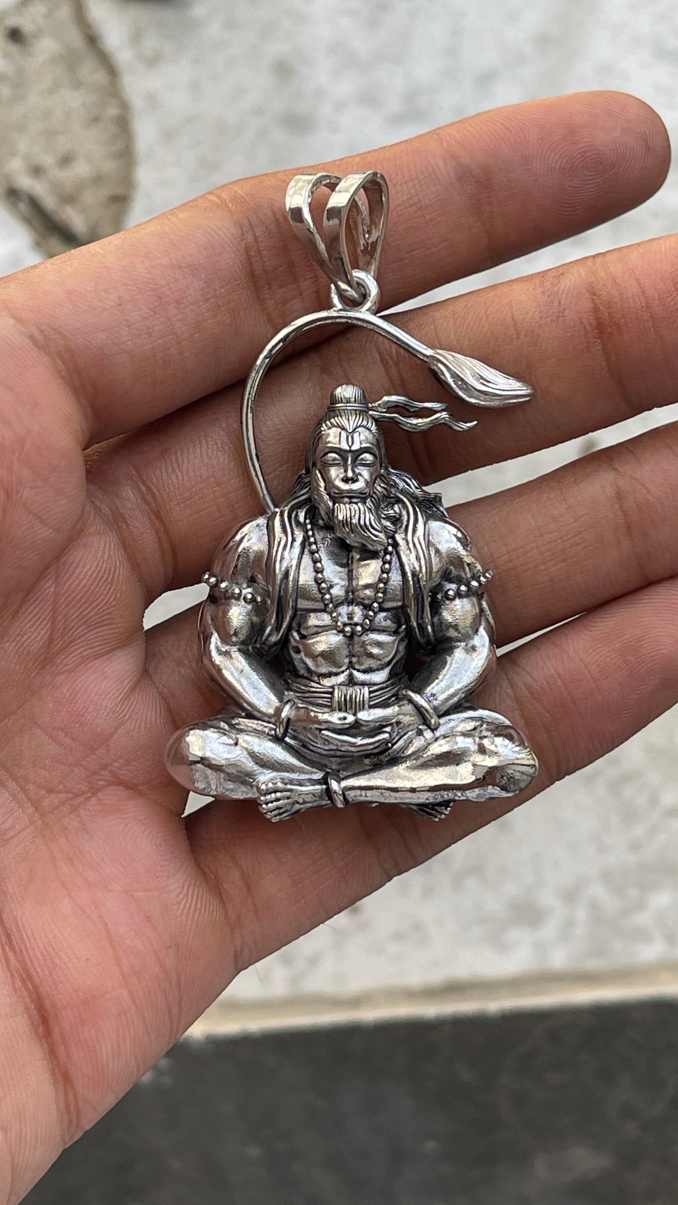 925 Silver Hanuman Meditation Pendant